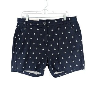 Caribbean Joe Womens Navy Blue Sailboat Print Classic Fit Stretch Shorts Size 14